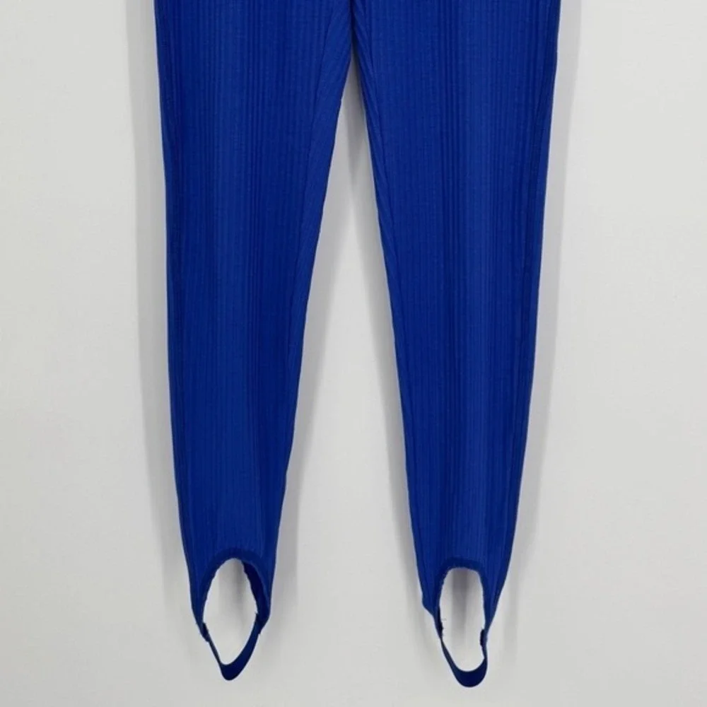 GANNI Ribbed Knit Two Piece Set Size Small Blue‎ Turtleneck Top Stirrup Leggings